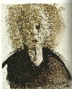 Helene Schjerfbeck sjalvportratt med rod flack oil on canvas